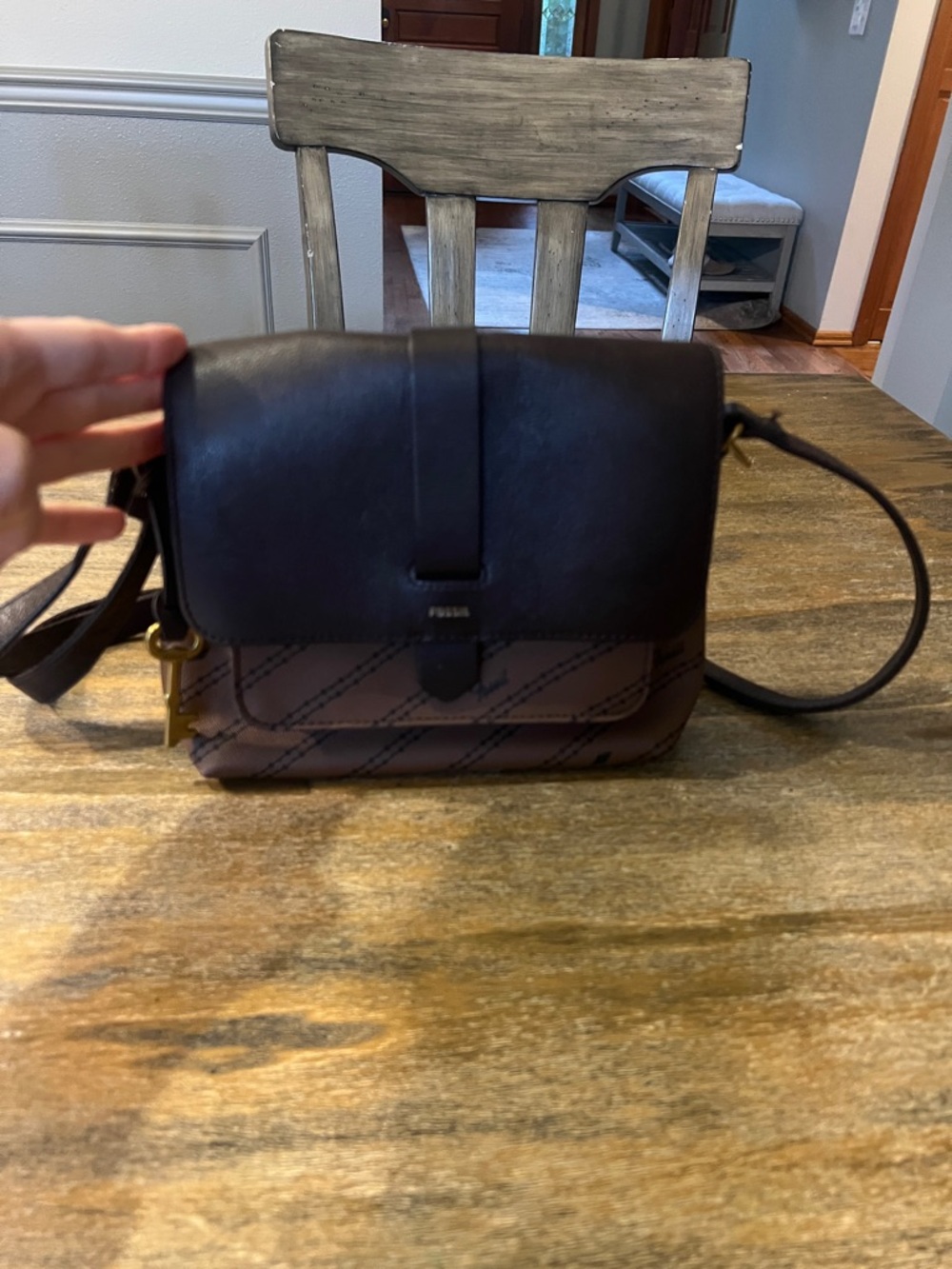 Fossil Dark Brown and Light Brown Leather Messenger Crossbody